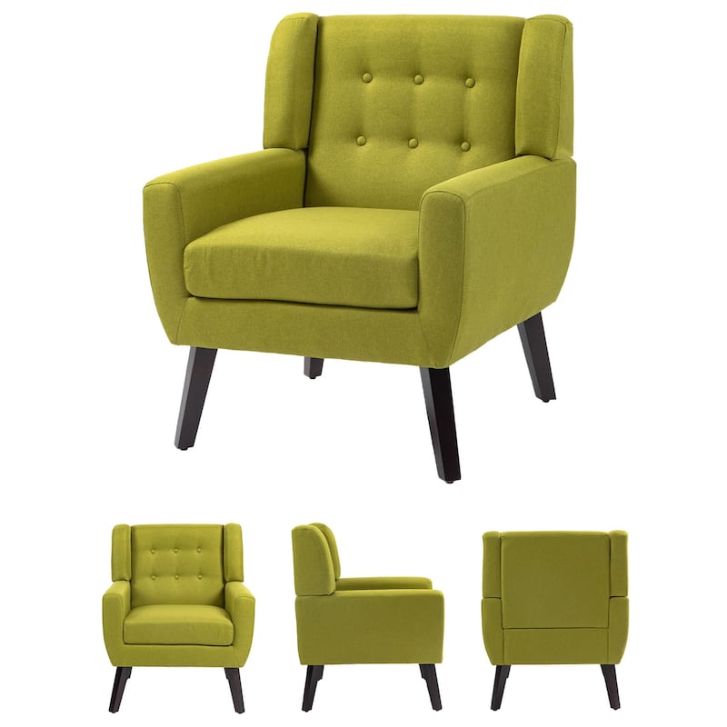 Set of 2 Modern Accent Chair Cotton Linen Upholstered Armchair for Living Room