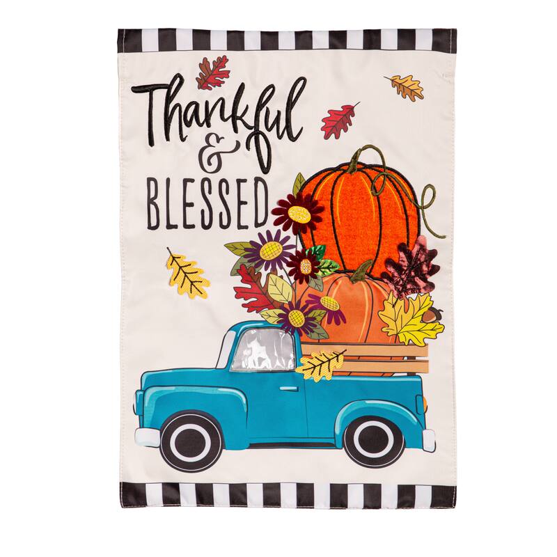 Thankful and Blessed Fall Truck Applique Garden Flag
