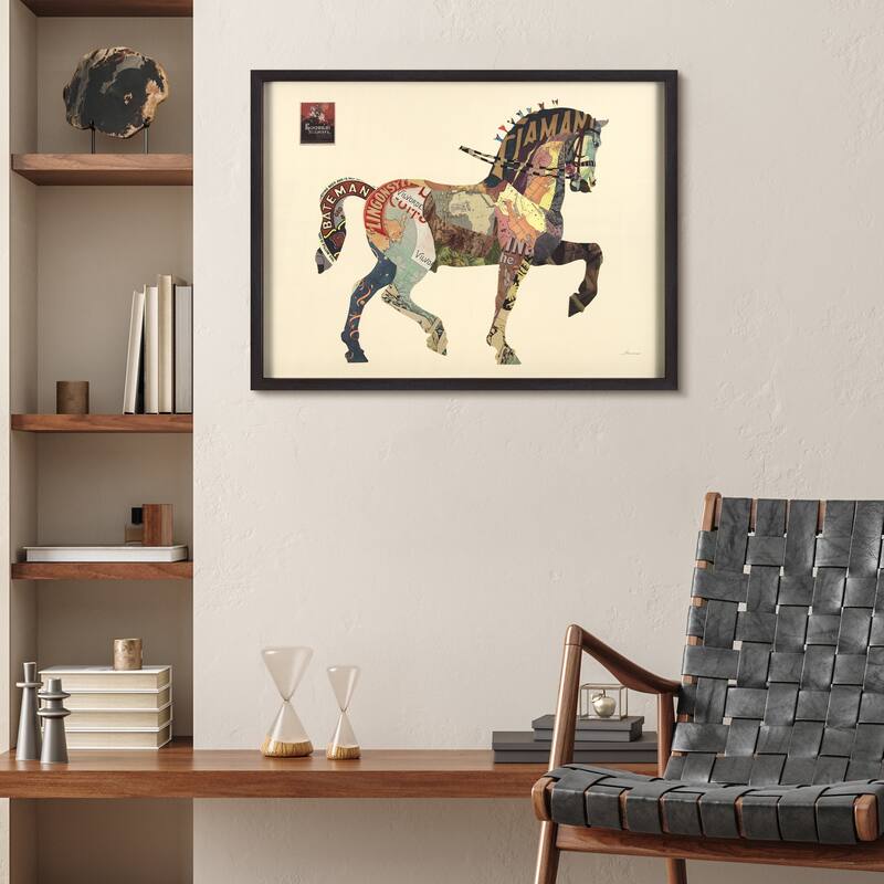 Empire Art "Carousel Horse" Alex Zeng's dimensional collage, under glass & a black shadow box frame