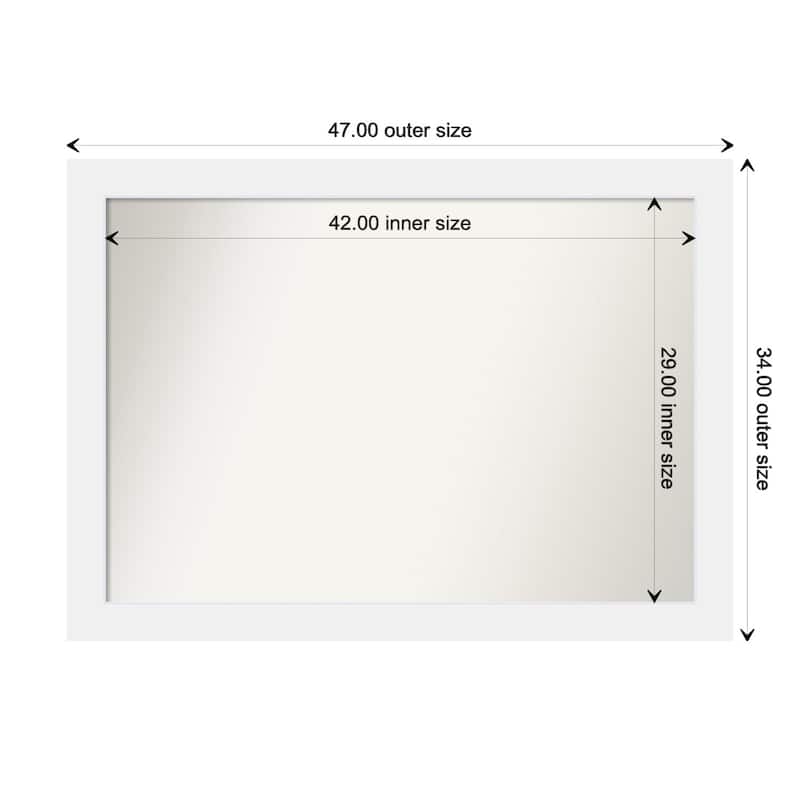 Corvino White Framed Non-Beveled Custom Wall Mirror, Bathroom Vanity Mirror - Outer Size: 47 x 34