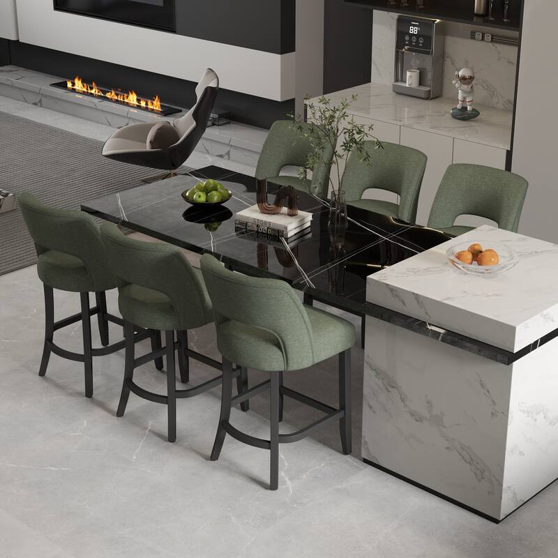 Set of 2/4/6 Counter Height Bar Stools with Black wood Legs - Set of 6 - Green