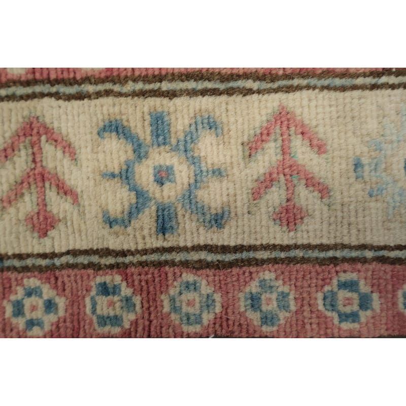 Hand Knotted Oriental 100% Wool Carpet Traditional Geometric Navy Blue & Blues Kazak Runner Rug - 13' 4'' X 2' 10''