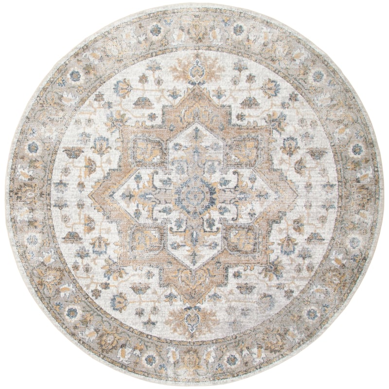 Nourison Abby Machine Washable Indoor only Persian Floral Area Rug. - 5'3" x Round - Silver/Grey - Round
