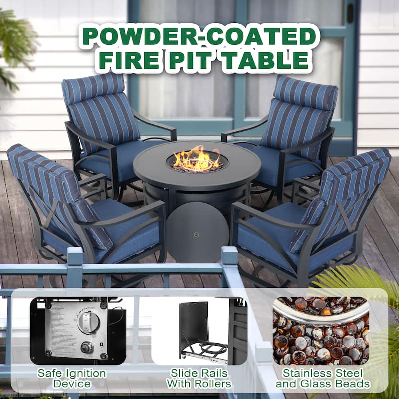 Outdoor 50,000 BTU Aluminum Propane Gas Fire Pit Set with Swivel Chairs