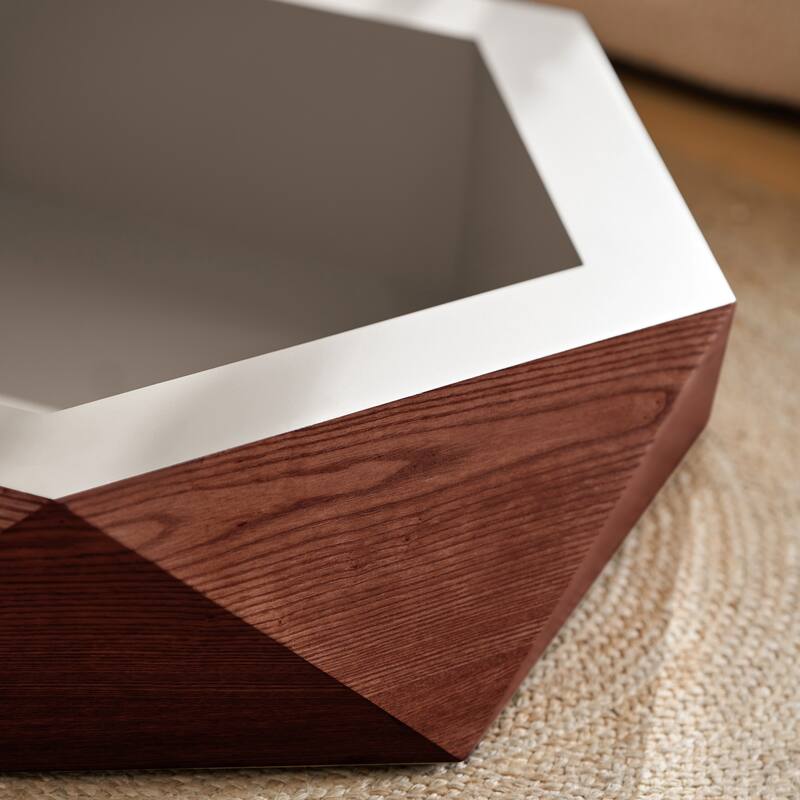GDFStudio Corvyn Polygon Flip-Top Coffee Table with Hidden Storage and Solid Wood Veneer