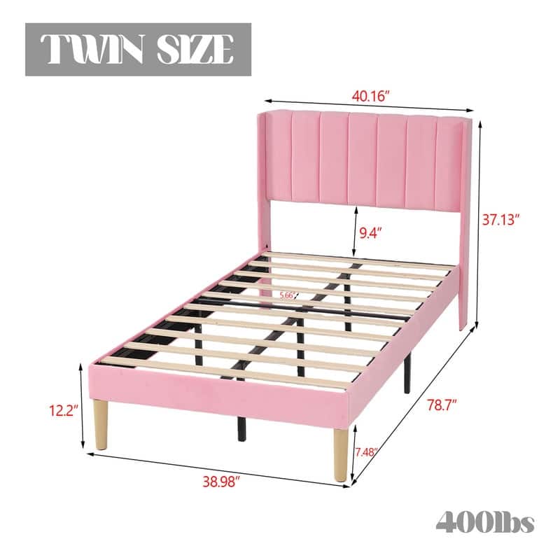 Caxkun Upholstered Platform Bed Frame with Wingback headboard