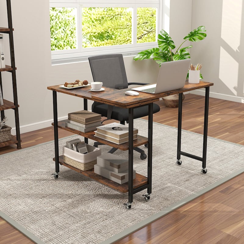 MDF Metal 360 Rotating Sofa Side Table with Shelves and Lockable Casters - 35.5" x 12" x 27"