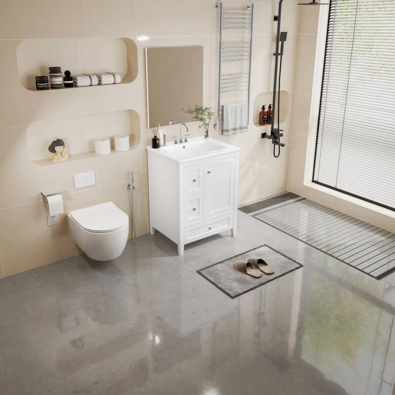 24-Inch Bathroom Vanity with Storage, Adjustable Shelf, Removable Dividers