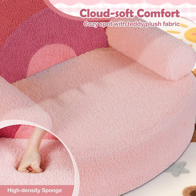 Gymax Kids Couch Toddler Foam Sofa w/ Soft & Machine-Washable Teddy