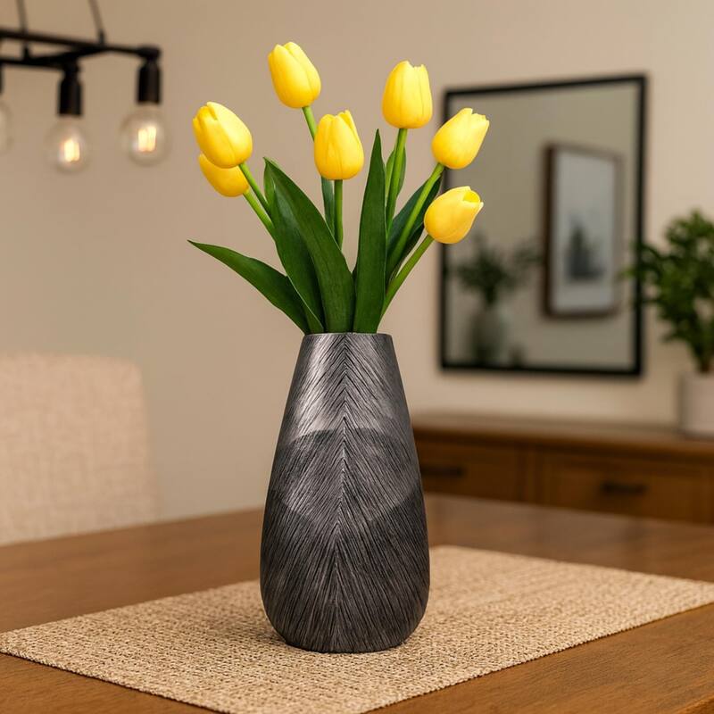 Large Arrowhead Silver Grey Textured Polyresin Vase Modern Decor