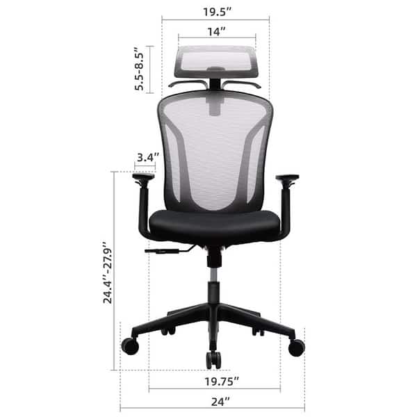 dimension image slide 5 of 15, Ergonomic Mesh Executive Chair Home Office Chair with Lumbar Support, Headrest