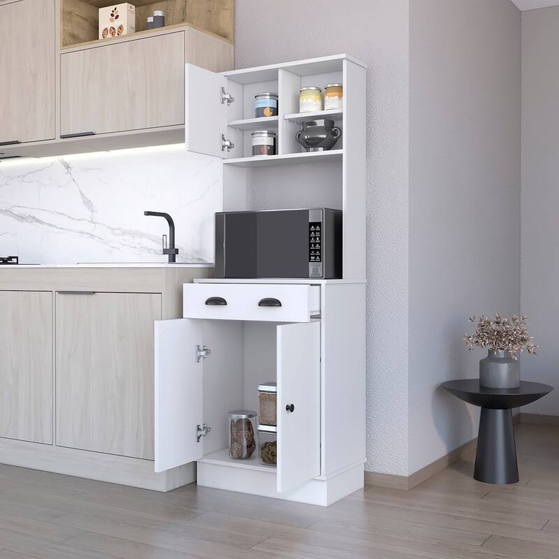 Palmer 2-Door Cabinet Microwave Kitchen Pantry in White - White