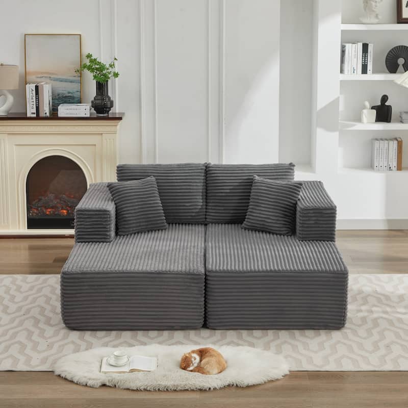 106" Corduroy Upholstery L-Shaped Cloud Modular Sectional Sofa with Chaise and Pillows, All-Foam Compression Design