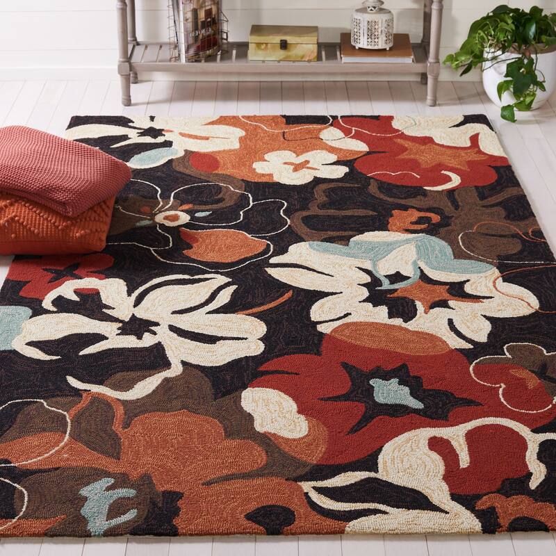 SAFAVIEH Handmade Four Seasons Teruyo Floral Rug - 3'6" x 5'6" - Black/Orange