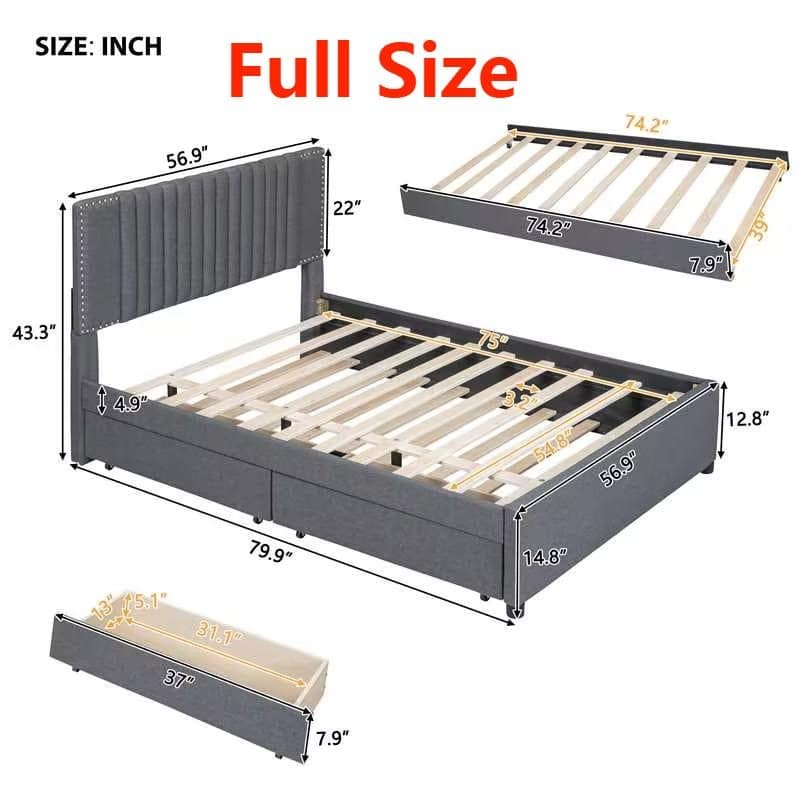Upholstered Platform Bed with 2 Drawers and 1 Twin XL Trundle