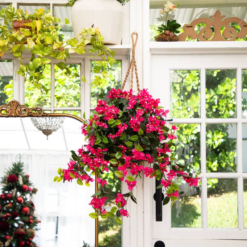 28-in UV Resistant Artificial Bougainvillea in Hanging Basket