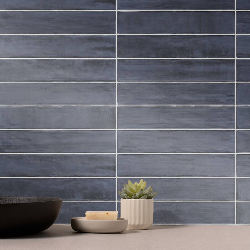 Buckingham 3 in. x 16 in. Glazed Porcelain Subway Wall Tile - Blue Gloss - Sample swatch