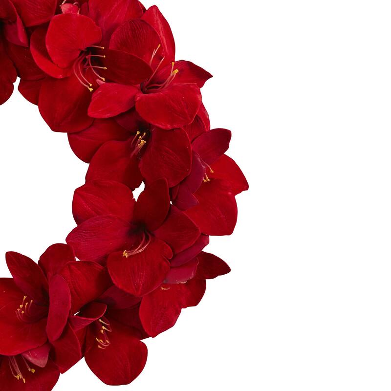 Red Amaryllis Artificial Floral Christmas Wreath, 22-Inch, Unlit