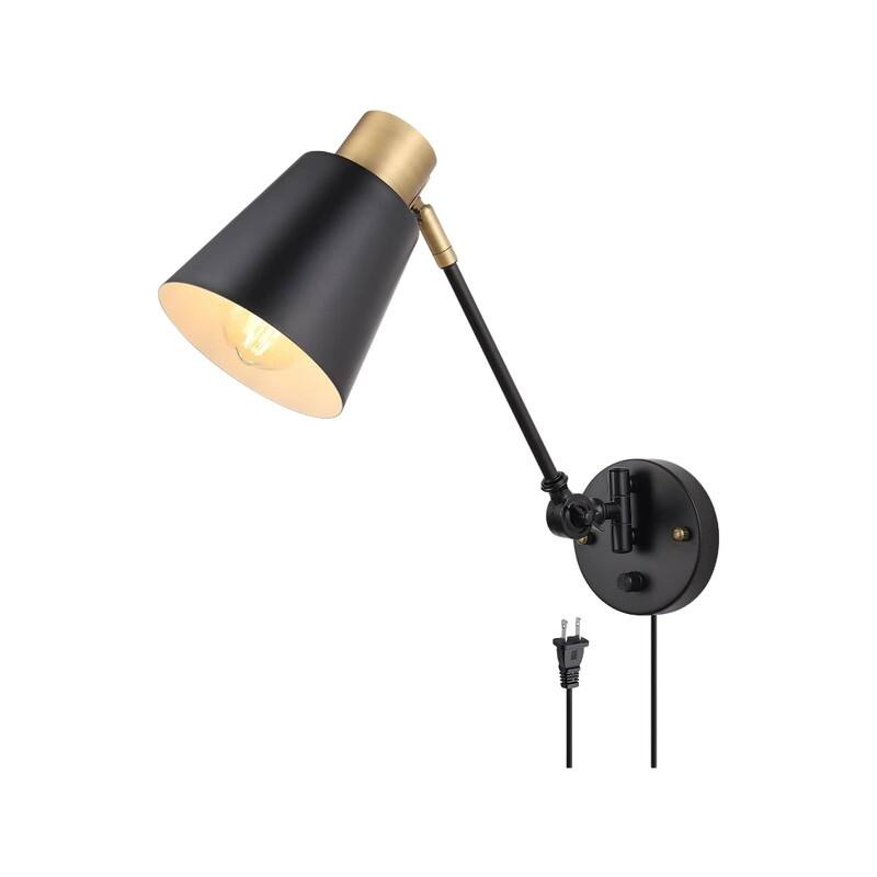 E26 Base plug in wall lamp black/Gold bedroom lamps wall metal wall light