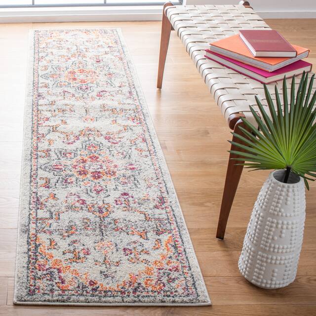 SAFAVIEH Madison Diederike Boho Medallion Distressed Rug - 16' Runner - Beige/Orange
