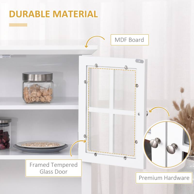 Elegant Buffet with Adjustable Shelves, Kitchen Pantry Storage Cabinet with Framed Glass Door Drawer and Microwave Space