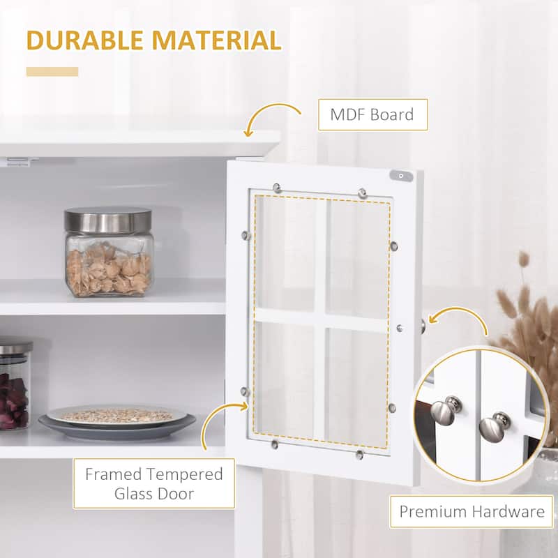 Elegant Buffet with Hutch, Kitchen Pantry Storage Cabinet with Framed Glass Door Drawer and Microwave Space, White