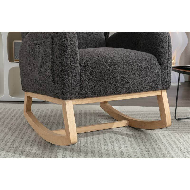 Modern 38" High Back Upholstered Rocking Chair with Wood Legs and Packet