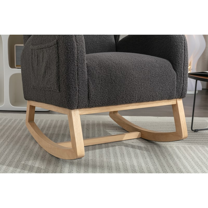 Teddy Fabric Rocking Chair With Packet Wood Legs
