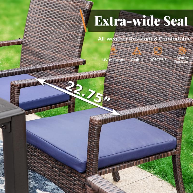 7/9 Patio Dining Set, Expendable Rectangular Outdoor Dining Table with Rattan Chairs