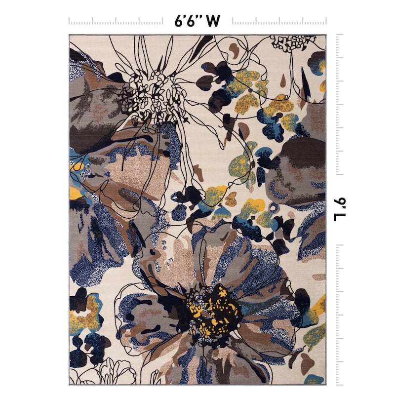 World Rug Gallery Modern Bright Flowers Non-Slip Area Rug Multi