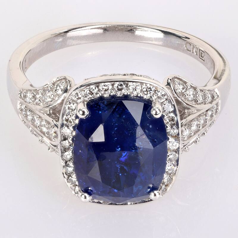 Miadora 5ct TGW Cushion Blue Sapphire and 5/8ct TDW Diamond Halo Cocktail Ring in 14k White Gold