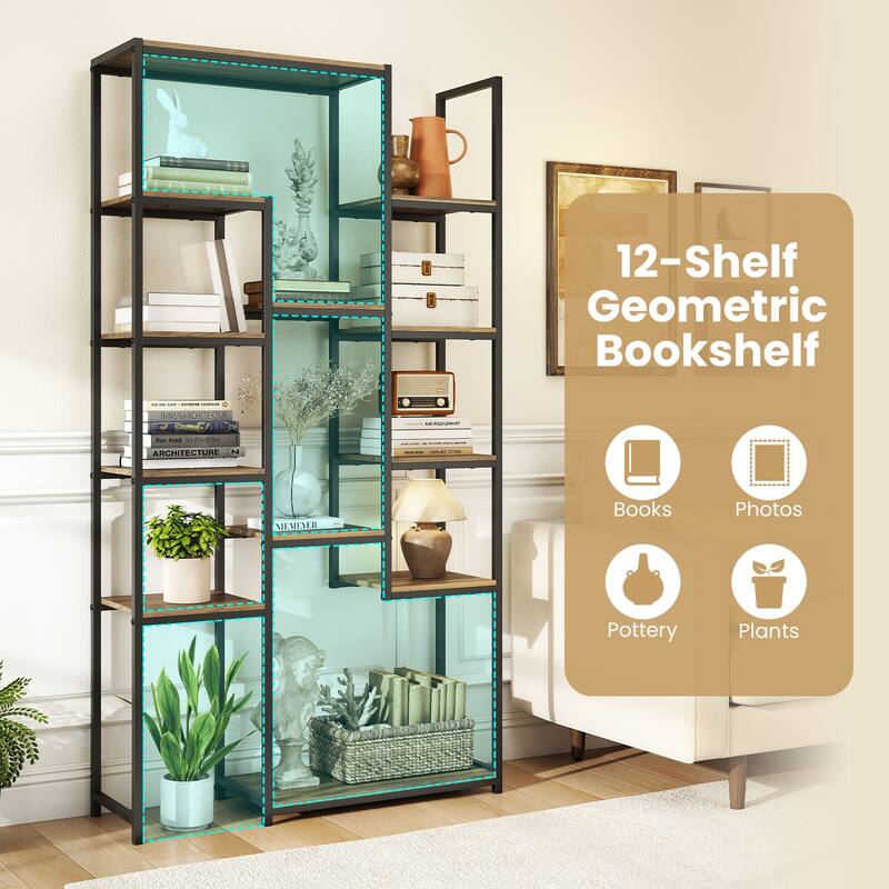 Gymax 71'' Tall Bookshelf w/12 Open Shelves Anti-tip Kit for Living