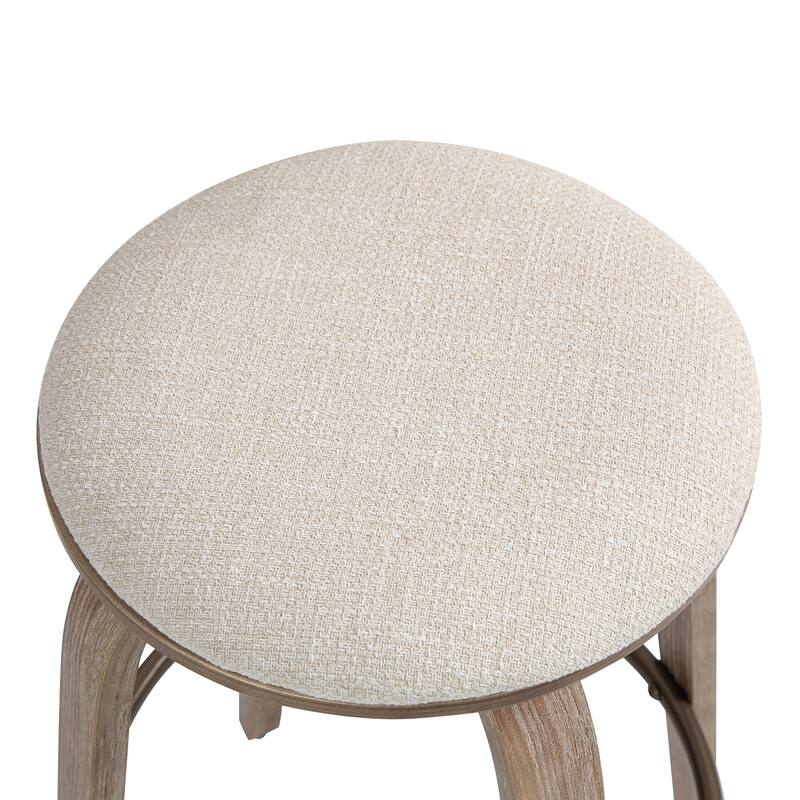 Set of 2 Beatus Beige Woven Fabric Bar Stool