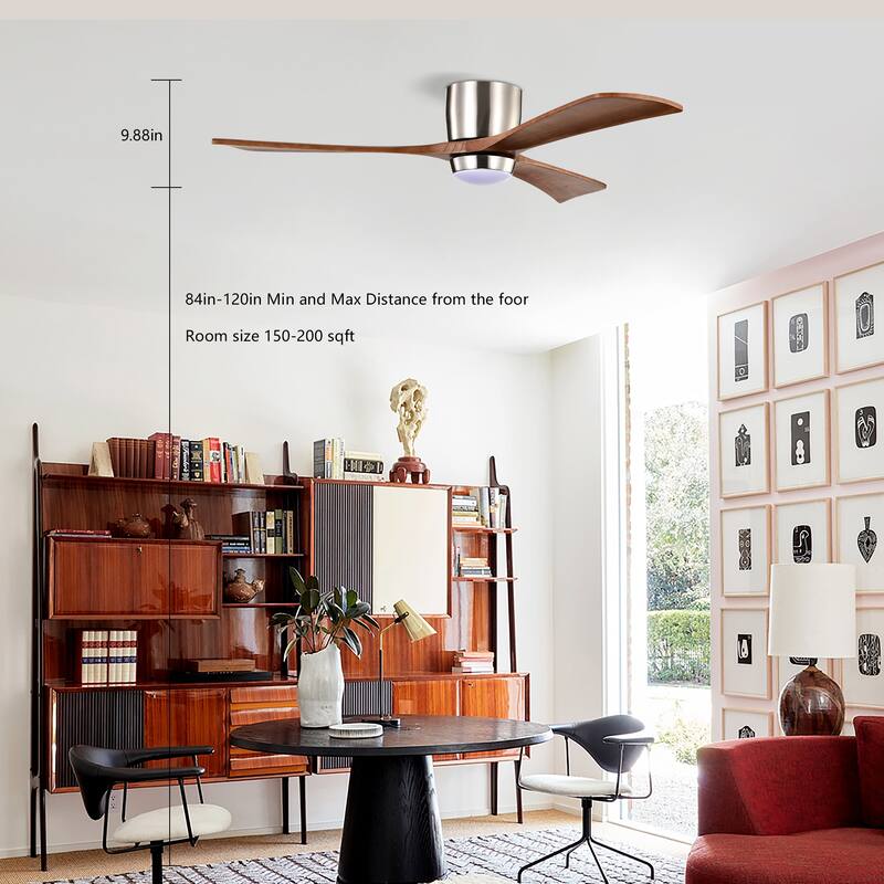 52" Flush Mount Solid Wood Blades Ceiling Fan with Lights Remote Control, Quiet DC Motor, 6 Speed, Reversible Ceiling Fan