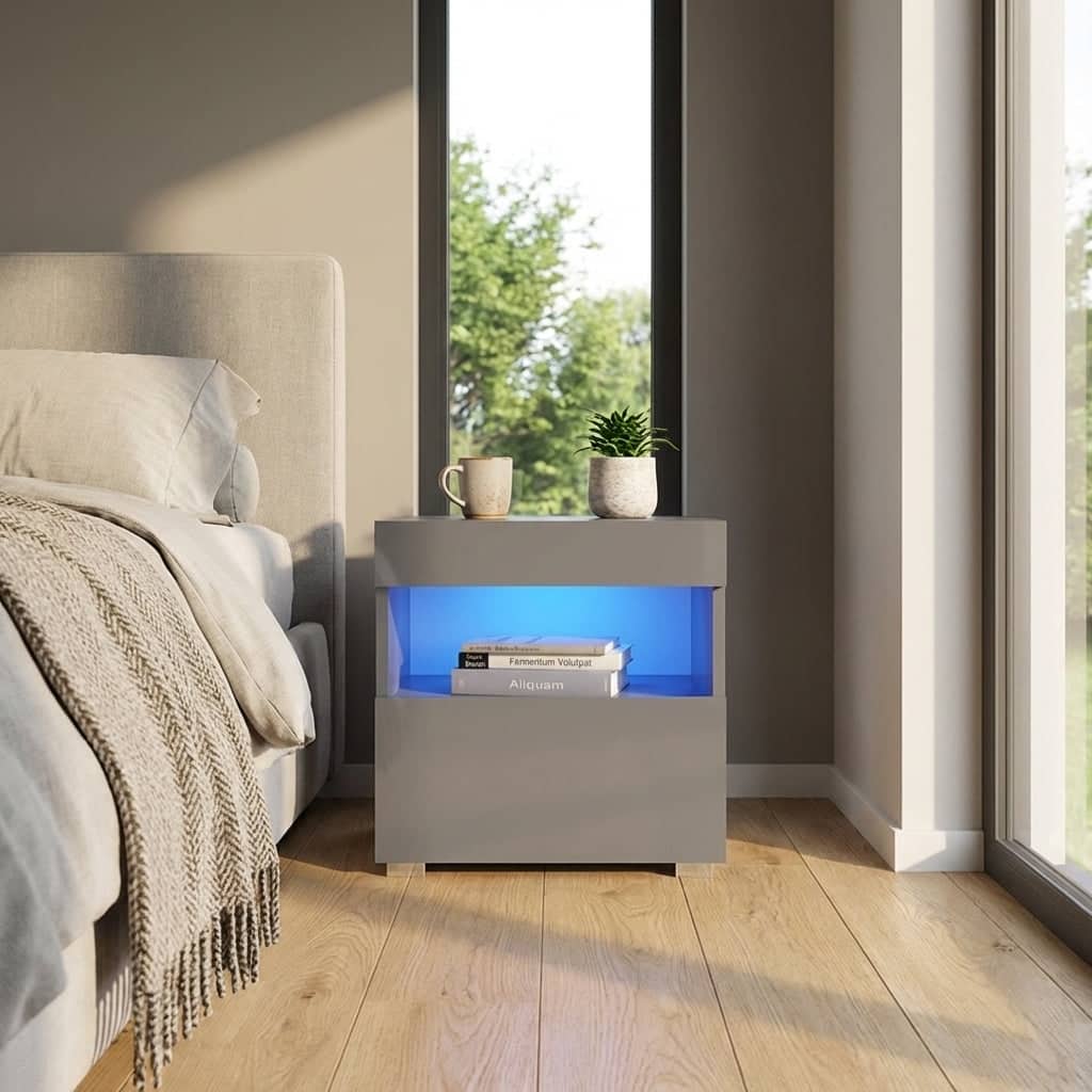 Meble Furniture High-Gloss Nightstand with LED Lights 19.7"W x 15.75"D x 18.8"H European Design