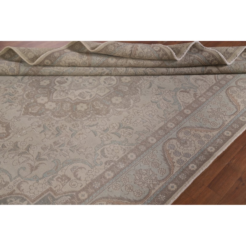 Grey Distressed Tabriz Persian Antique Rug Hand-knotted Wool Carpet - 6'5" x 9'4"