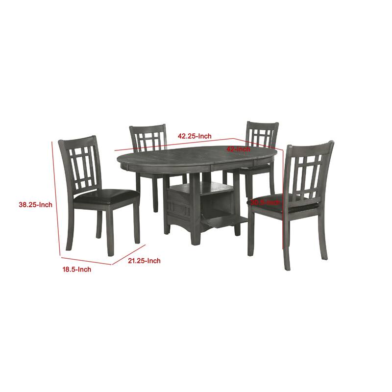 Lessa 5 Piece Dining Set, Gray, 4 Padded Chairs, Expandable Leaf