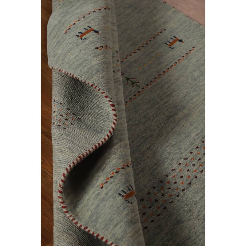 Hand Knotted Oriental 100% Wool Carpet Tribal Animal Pictorial Green Gabbeh Area Rug - 5' 10'' X 3' 11''