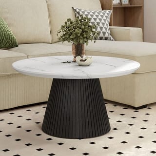 Furniture of America Tonix Modern White and Black Round Faux Marble Top Coffee Table