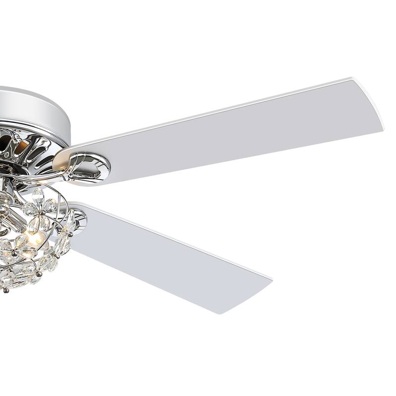 52" Chrome Crystal Ceiling Fan with Lights, Remote Control, Reversible DC Motor, 6-Speed Indoor Ceiling Fan with 5 Silver Blades