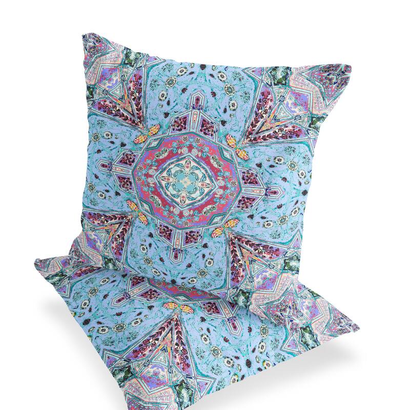 HomeRoots Set of Two 16" X 16" Blue and Green Blown Seam Floral Indoor Outdoor Throw Pillow - 16.00' X '16.00' X '5.00 - Blue/Green - 16.00' X '16.00' X '5.00