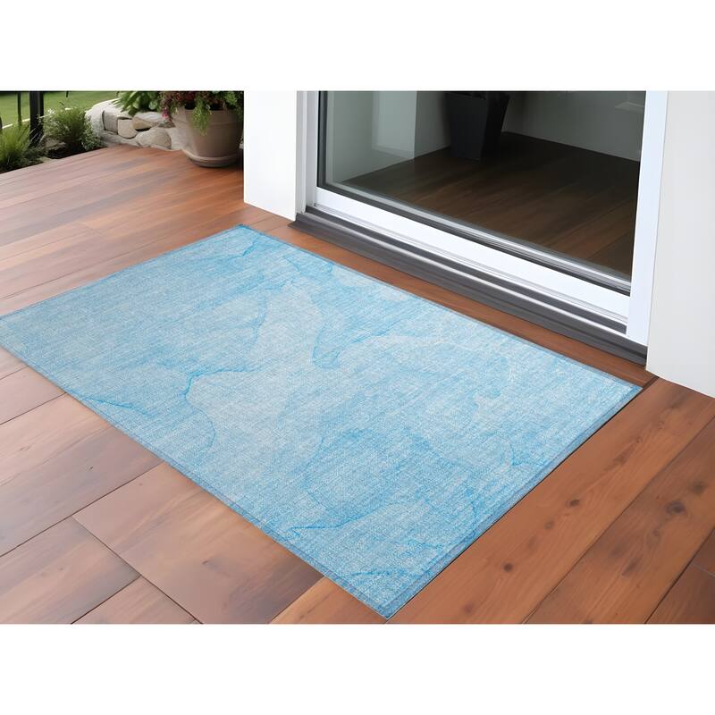 Dava Contemporary Abstract Weather Resistant Classic Meets Modern Outdoor Rug - 2' x 3' - Blue