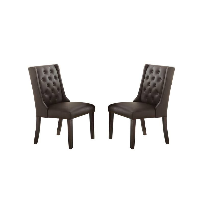 Faux Leather Dining Chairs With Button Tufted Back, Set Of 2