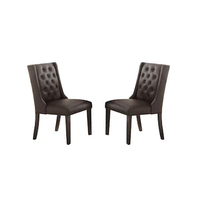 Faux Leather Dining Chairs With Button Tufted Back, Set Of 2
