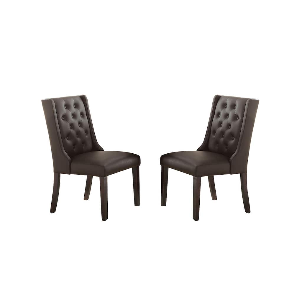 Faux Leather Dining Chairs With Button Tufted Back, Set Of 2