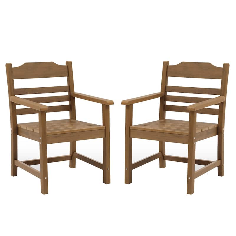 Farmhouse Dining Chair with Armrest Set of 2, Patio Bar Stools, Outdoor Furniture Slat Back Solid Wood Seat Chairs - Light Teak