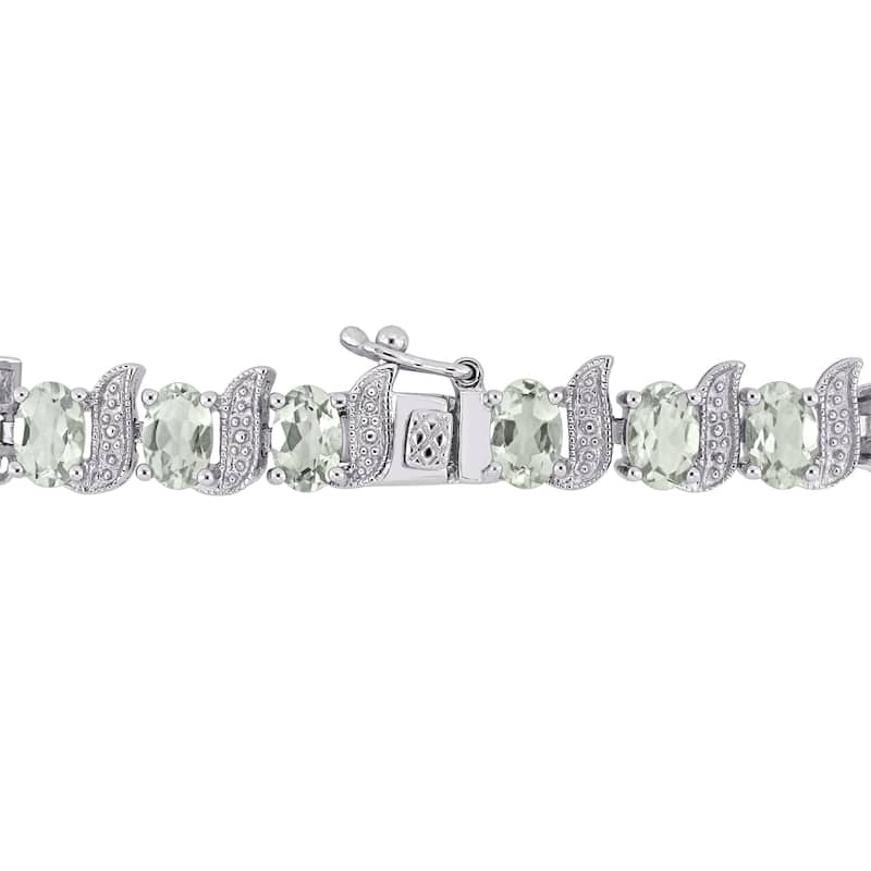Miadora Sterling Silver Oval-cut Green Amethyst and Diamond Accent Tennis Bracelet