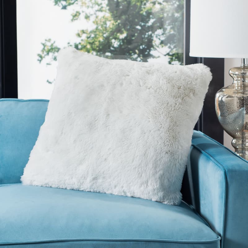 SAFAVIEH Brice 20-inch Faux Chinchilla Snow White Decorative Pillow