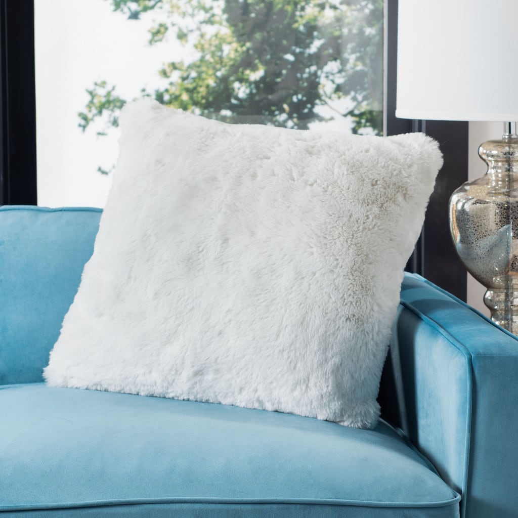 SAFAVIEH Brice 20-inch Faux Chinchilla Snow White Decorative Pillow