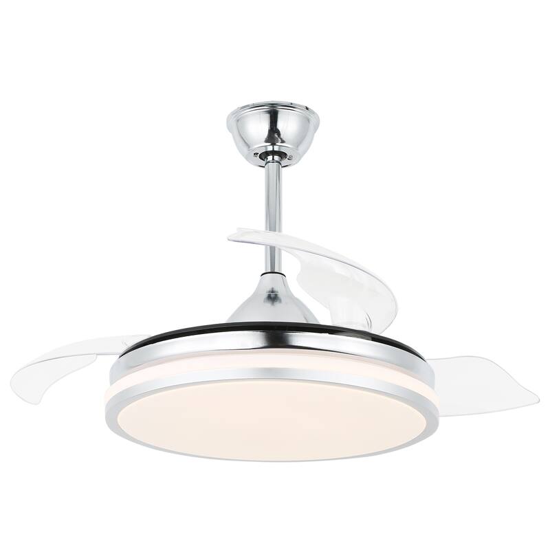 42" Modern Retractable Ceiling Fan with Light, 6-Speed Reversible Ceiling fan with Remote Control - 42